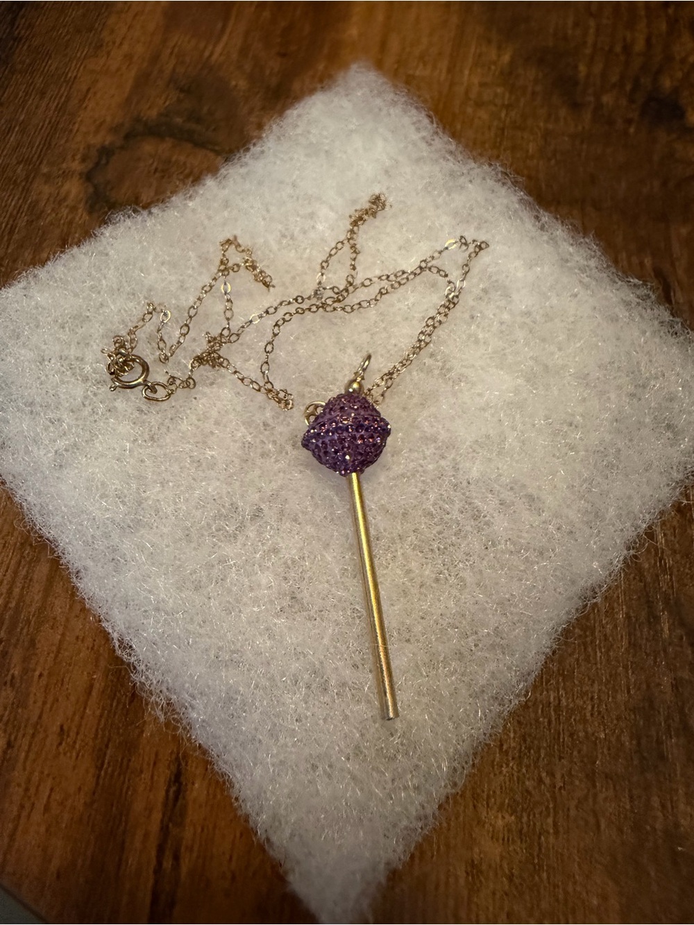 Gold Tone Necklace with Purple Pave Pendant
